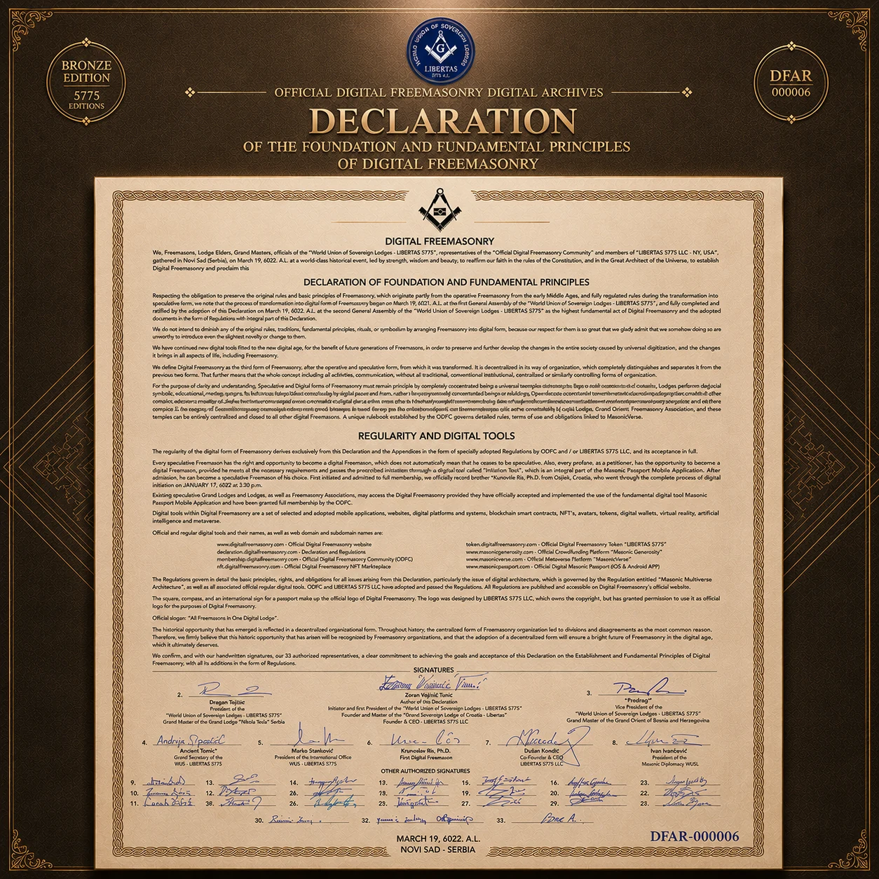 Genesis Declaration Bronze official NFT artwork