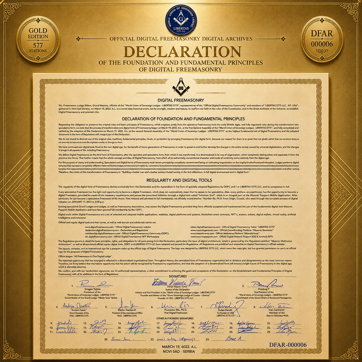 Genesis Declaration Gold official NFT artwork