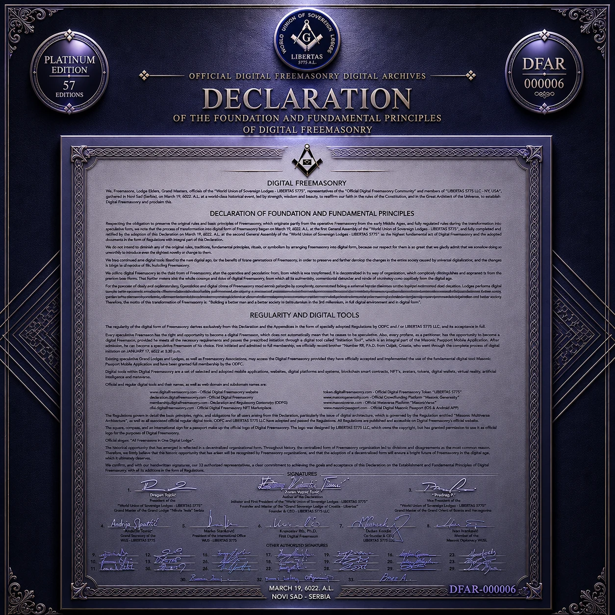 Genesis Declaration Platinum official NFT artwork